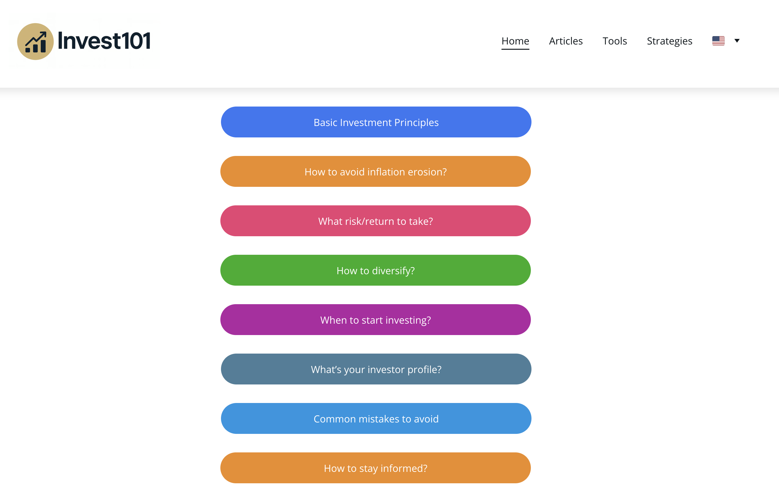 Invest101 Home Page Screenshot